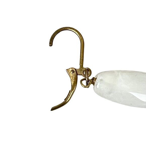 Antique Brass Hummingbird Dangle Earrings with White Beads & Leverback Hooks EUC - Picture 3 of 4